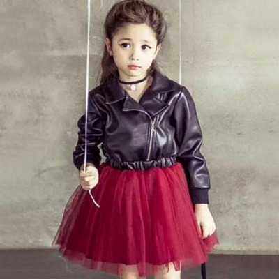 Faux leather tulle dress