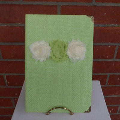 Kiwi green journal with fabric flowers