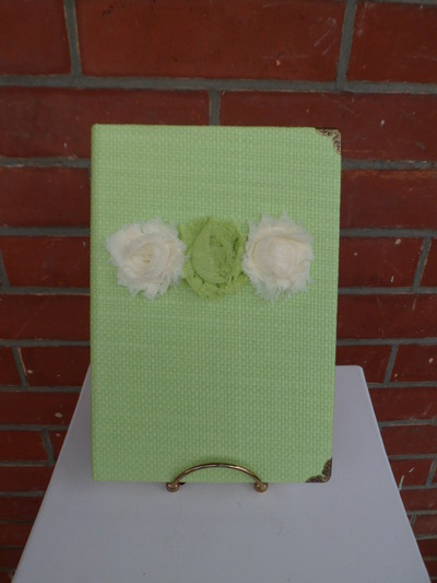 Kiwi Green Journal with Fabric Flowers