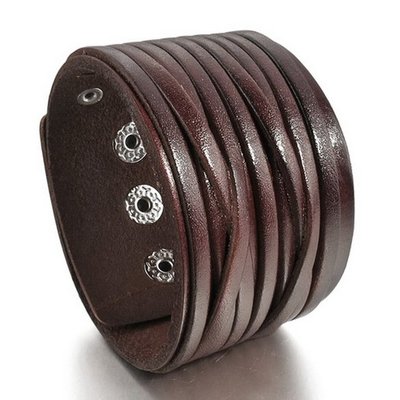 Genuine Leather Bangle Cuff-Bracelet-Brown-Unisex