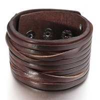 Genuine Leather Bangle Cuff-Bracelet-Brown-Unisex - Thumbnail 1