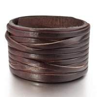 Genuine Leather Bangle Cuff-Bracelet-Brown-Unisex - Thumbnail 2