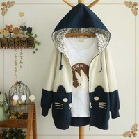 Harajuku Japanese Kawaii Girl Cat Face Tail Hoodie Sweater With Bow - Thumbnail 1