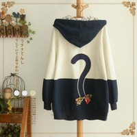 Harajuku Japanese Kawaii Girl Cat Face Tail Hoodie Sweater With Bow - Thumbnail 2