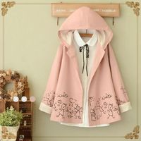 Sweet Japanese Style girls Coat hand in hand Printing Hooded kawaii dust coat - Thumbnail 1