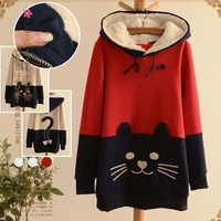 New Japanese Kawaii Girl Cat Face Tail Hooded Sweater - Thumbnail 1