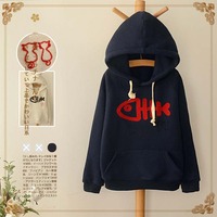 Harajuku Fish Bone Sweater Hoodies Autumn Casual Sweater - Thumbnail 1