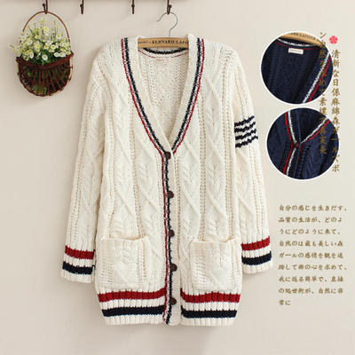 Fashion harajuku v-neck striped sweater cardigan