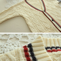 Fashion Harajuku V-neck Striped Sweater Cardigan - Thumbnail 1