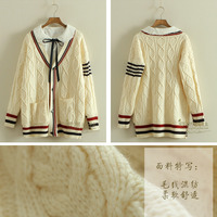 Fashion Harajuku V-neck Striped Sweater Cardigan - Thumbnail 2