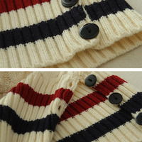 Fashion Harajuku V-neck Striped Sweater Cardigan - Thumbnail 4