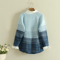  Autumn Asymmetrical Hollow Out Knitwear Gradient Color Pullover Sweater - Thumbnail 1