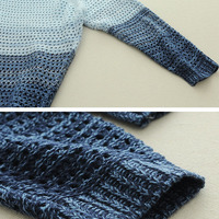  Autumn Asymmetrical Hollow Out Knitwear Gradient Color Pullover Sweater - Thumbnail 3