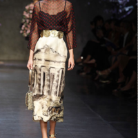 RED BLACK DOT CASTLE PRINTED LONG SLEEVED SHIRT SKIRT SUIT DRESS - Thumbnail 1