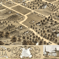 Columbia, Missouri in 1869 - Bird's Eye View Map, Aerial, Panorama, Vintage Map, Antique, Reproduction, Giclée, Fine Art, Wall Art, History - Thumbnail 1