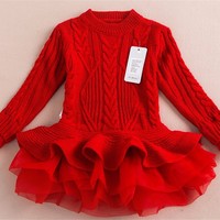 Lily Sweater Dress- Red - Thumbnail 1
