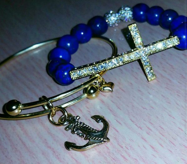 Gold Plated Anchor & Cross Bracelet Set 