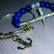 Gold Plated Anchor & Cross Bracelet Set 