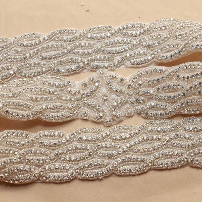 Crystal rhinestone long applique wedding bridal glass iron sew on applique trim - Thumbnail 5