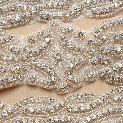Crystal rhinestone long applique wedding bridal glass iron sew on applique trim