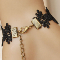 Gothic Goth Evening Black Lace Red Charm Droplets Slave Bracelet With Ring - Thumbnail 1