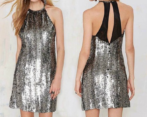 Silver Sequin High Scoop Neck