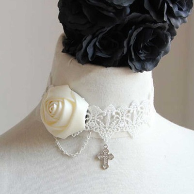 Off white lace chain gothic choker necklace goth victorian lolita   - Thumbnail 4