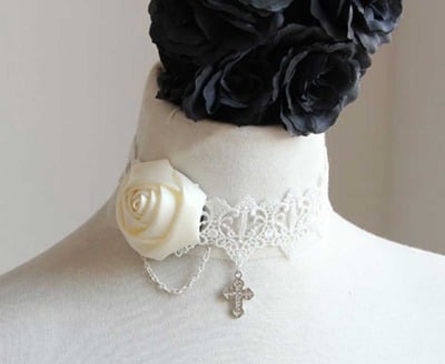 Off white Lace Chain Gothic Choker Necklace Goth Victorian Lolita  