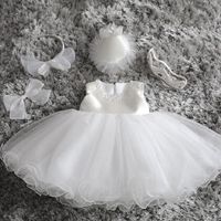 Christmas Party Toddler Flower Girl Cream White Pearl Flowers Wedding Rose Tutu Dress - Thumbnail 3