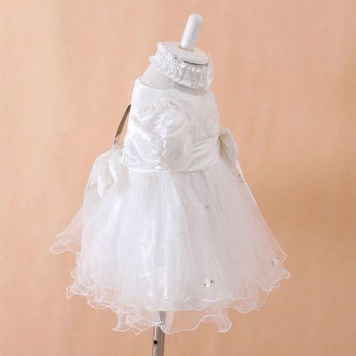 Vintage baby girl cream white wedding christmas party lace pearl dress with headpiece band 3m/6m