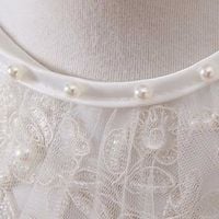 Baby Girl Cream White Party Embroidery Lace Pearl Dress With Outwear and Hat 6M - Thumbnail 2