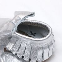 Baby Shower Moccasins Infant Boy Toddlers Silver Soft Genuine Leather Shoes - Thumbnail 2