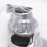 Baby Shower Moccasins Infant Boy Toddlers Silver Soft Genuine Leather Shoes - Thumbnail 3