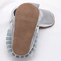 Baby Shower Moccasins Infant Boy Toddlers Silver Soft Genuine Leather Shoes - Thumbnail 4