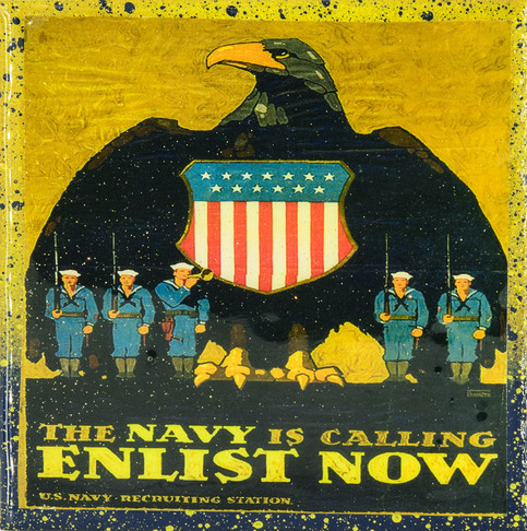 Vintage Patriotic Military Art - The Navy Is Calling - Handmade Recycled Tile Coaster