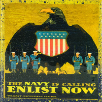 Vintage Patriotic Military Art - The Navy Is Calling - Handmade Recycled Tile Coaster