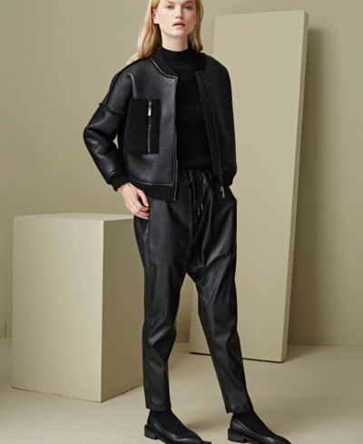 YEN SUEDE LEATHER STITCHED DESIGN JACKET PANTS SUIT C2091