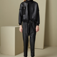 YEN SUEDE LEATHER STITCHED DESIGN JACKET PANTS SUIT C2091 - Thumbnail 2