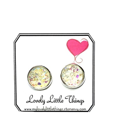 10mm clear iridescent studs with silver setting