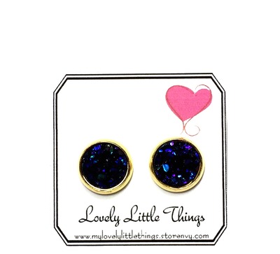 10mm Midnight Studs with Gold Setting