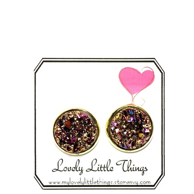 12mm pink & gold studs with gold setting