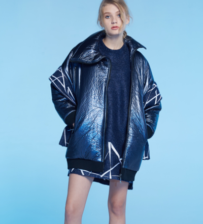 YEN PURPLE BLUE TURTLENECK EMBROIDERED STYLISH WINTER COAT E041