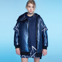 YEN PURPLE BLUE TURTLENECK EMBROIDERED STYLISH WINTER COAT E041 - Thumbnail 2