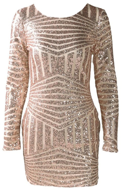 Gold Geometric Sequined Open Back Bodycon Dress