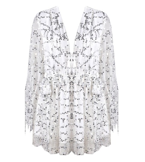 Gold Sequined Fringed V-Neck Playsuit