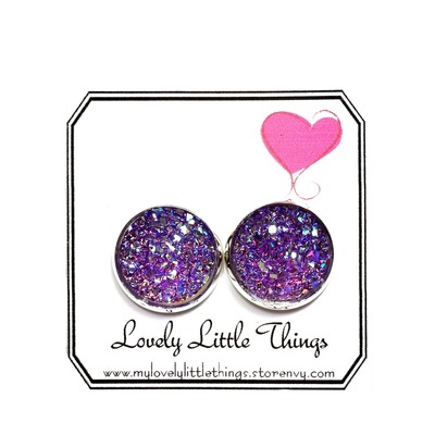 12mm crystal purple studs with silver setting