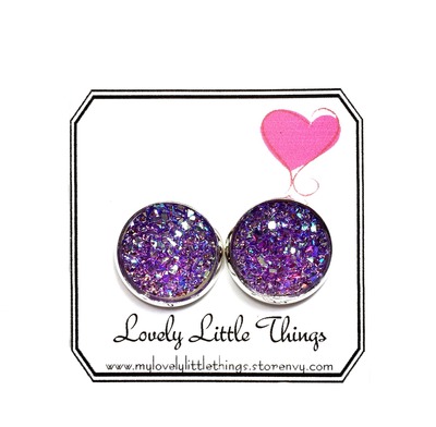 12mm Crystal Purple Studs with Silver Setting