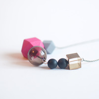 Pink Beads Glass Necklace NL0971 - Thumbnail 2