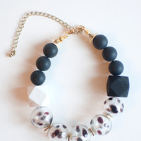 Black & White Glass Beaded Bracelet BL0958 - Thumbnail 2