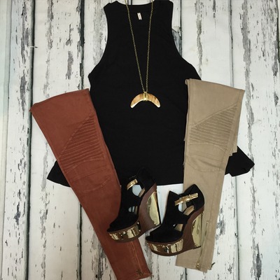 Black Ribbed High-Neck Tank